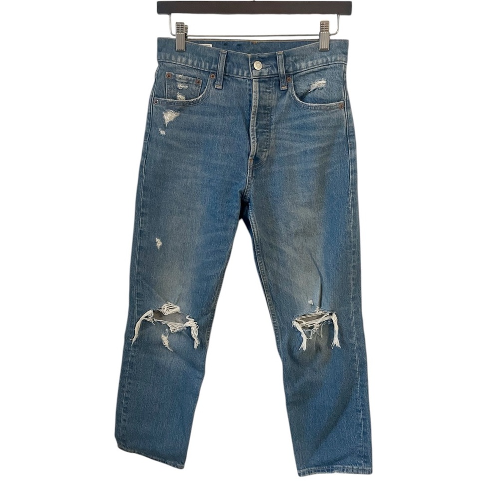 GAP Cheeky Straight High-Rise Destroyed Jeans Medium Indigo Sz 26/2P